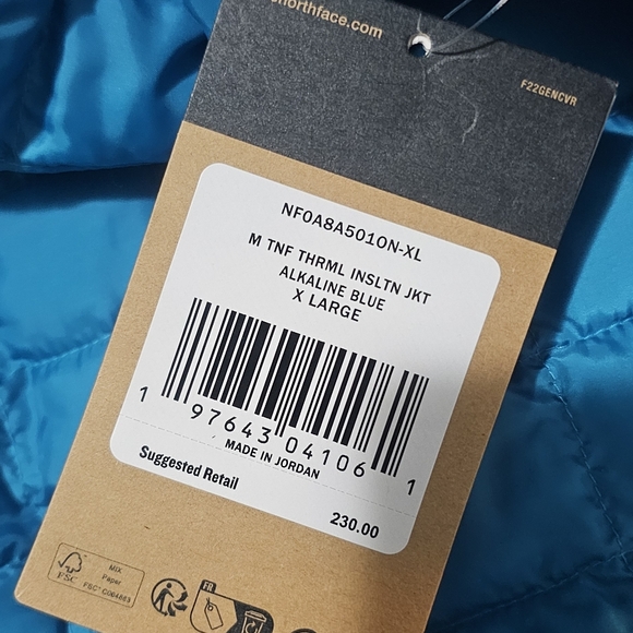 The North Face Thermoball Insulated Jacket Alkaline Blue NWT Men L, XL, Or 2XL - Picture 4 of 5